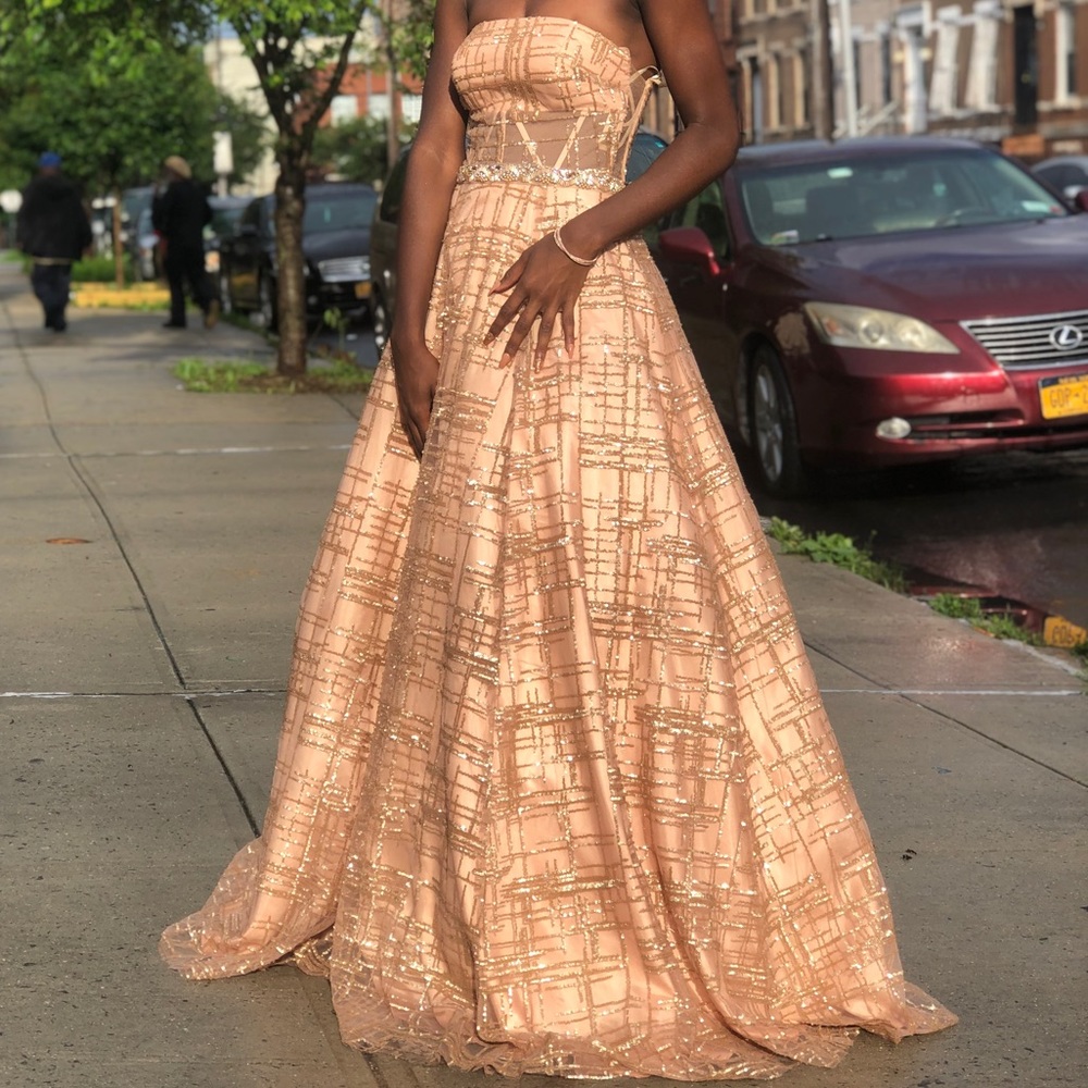 Peach Champagne Strapless Ballgown Prom Dress